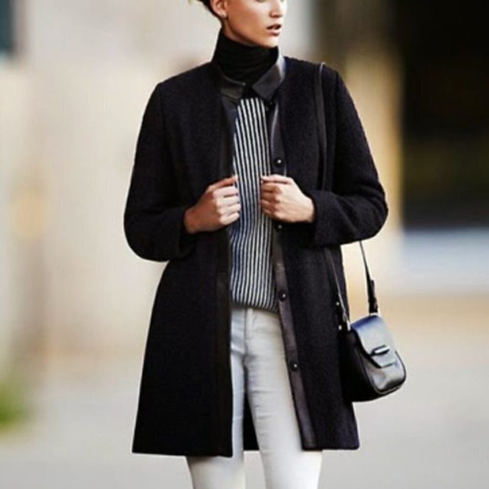Club Monaco Boucle Tweed Black Cocoon Coat Sz S - Picture 8 of 8